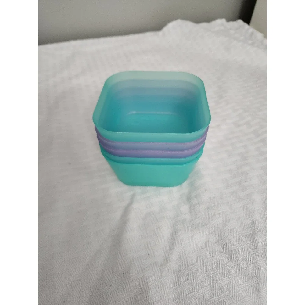 Set of 5 Square Plastic Snack Containers Teal Purple Nesting Small Food Storage